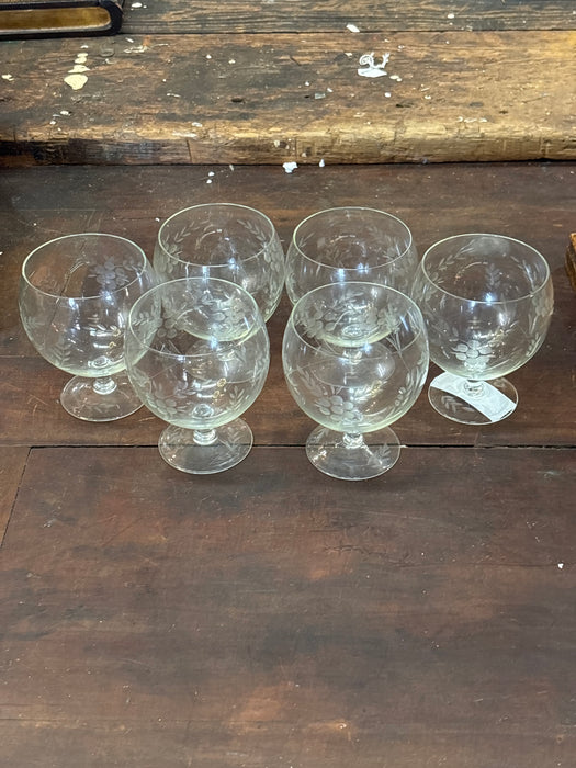 SET OF 6 FOLIATE ETCHED BRANDYS