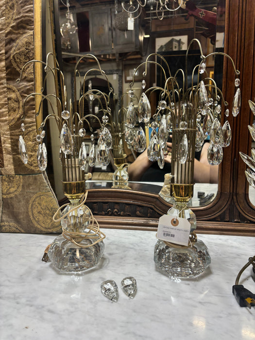 VINTAGE PAIR OF TEAR DROP LUSTER VANITY LAMPS - AS FOUND