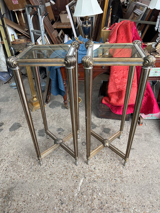 PAIR OF LABARGE STEEL AND BRASS PLANT STANDS IN FRENCH NEO CLASSICAL STYLE