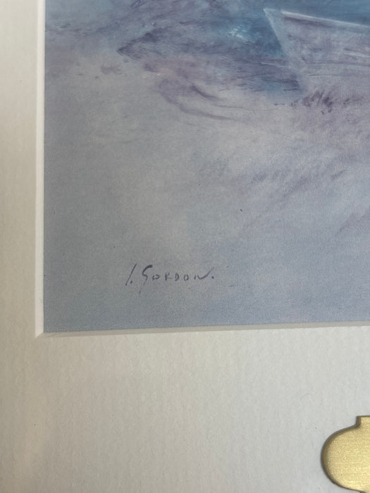 SMALL BROWN FRAMED PRINT OF WHITE ROCK LAKE - SIGNED L. GORDON