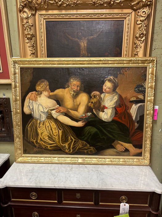 18TH CENTURY "JOB'S DAUGHTERS" OIL PAINTING ON CANVAS