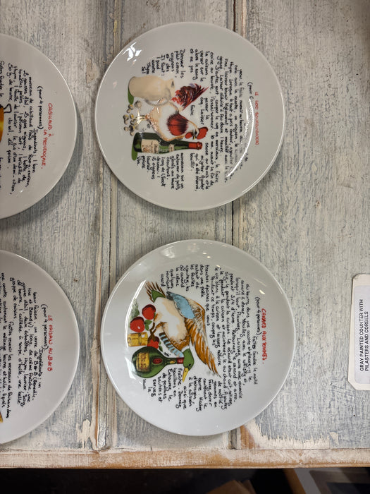 SOCIETE FRANCAISE SET  OF 6 WINE AND CHEES PLATES IN ROOSTER BOX