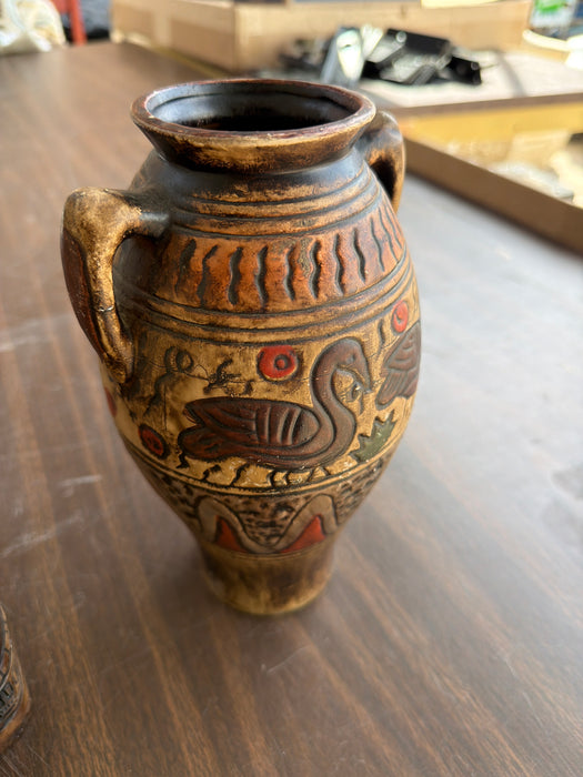SMALL PAINTED POTTERY VASE WITH BIRDS