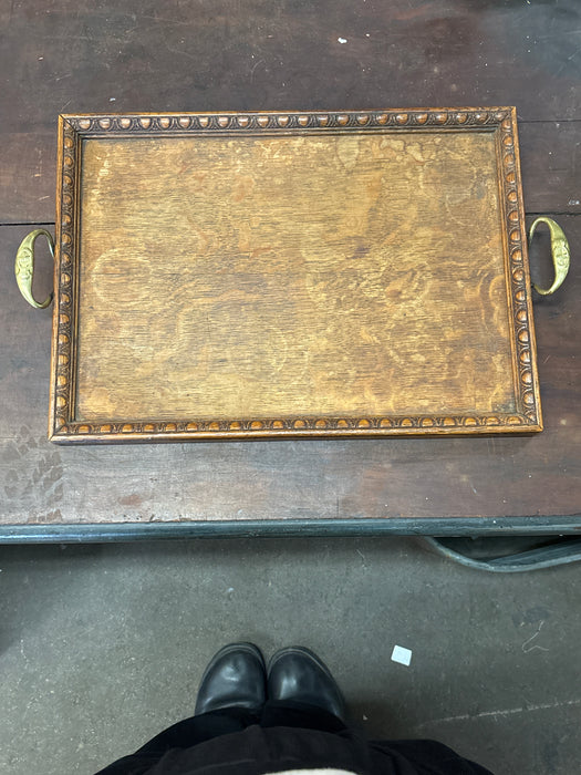 OAK EGG AND DART WOODEN TRAY WITH GOLD HANDLES