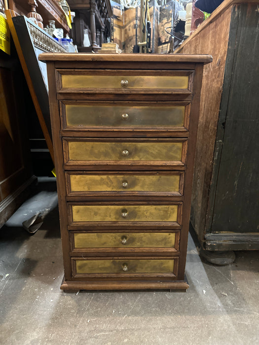 WOOD AND BRASS 7 DRAWER CHEST