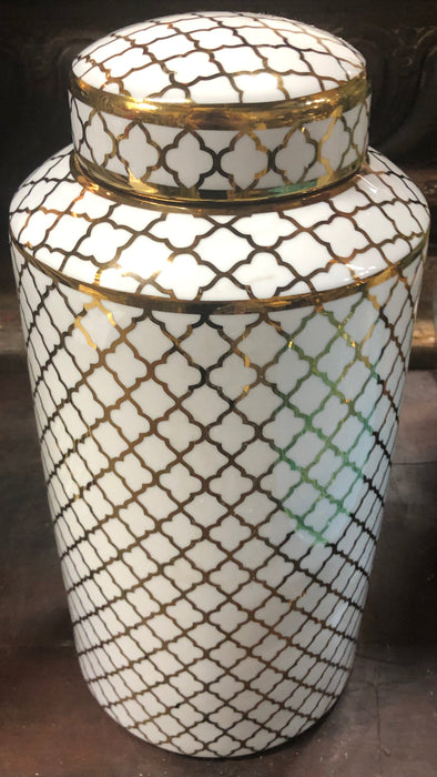 BLACK AND WHITE LIDDED JAR