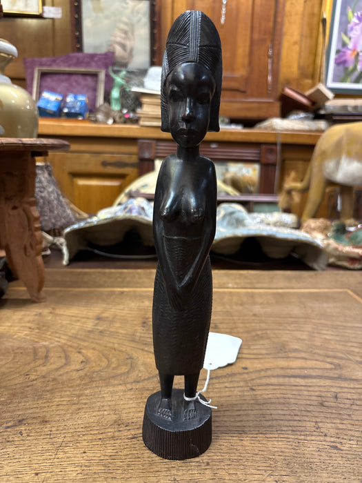 CARVED AFRICAN WOMAN WITH HEAD DRESS