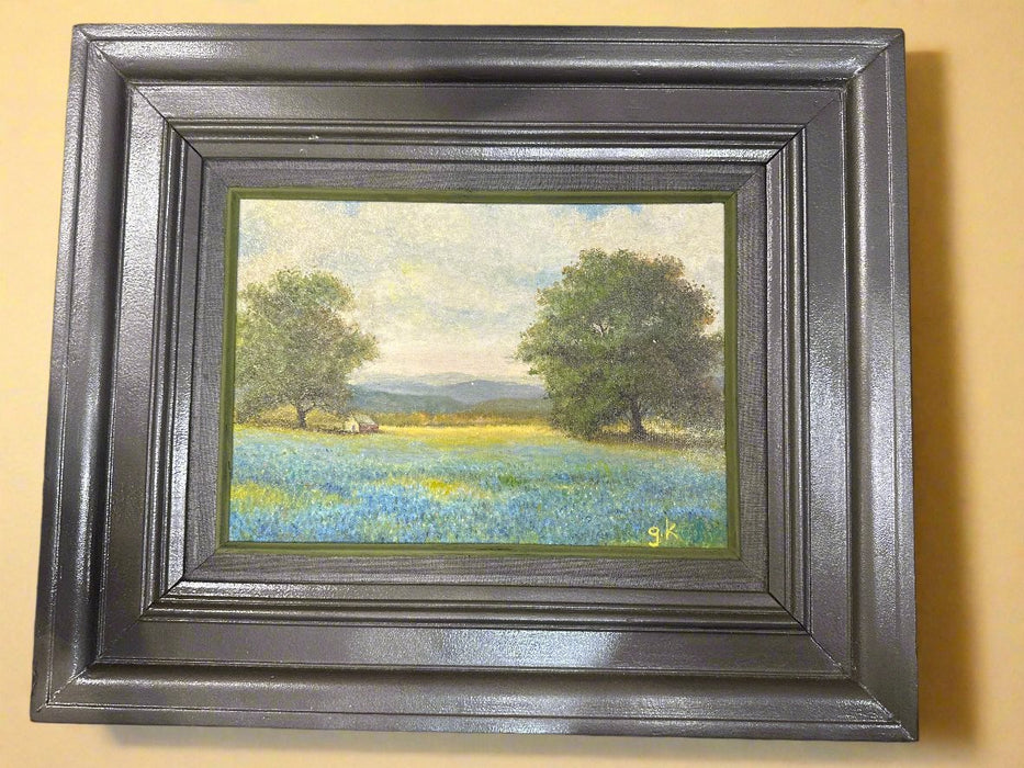 SOLD!!!  ONLINE! FRAMED TEXAS BLUE BONNET OIL PAINTING SIGNED g.k