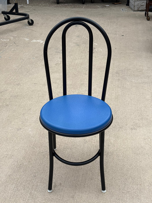 BLACK METAL LOOP BACK CHAIR WITH BLUE SEAT