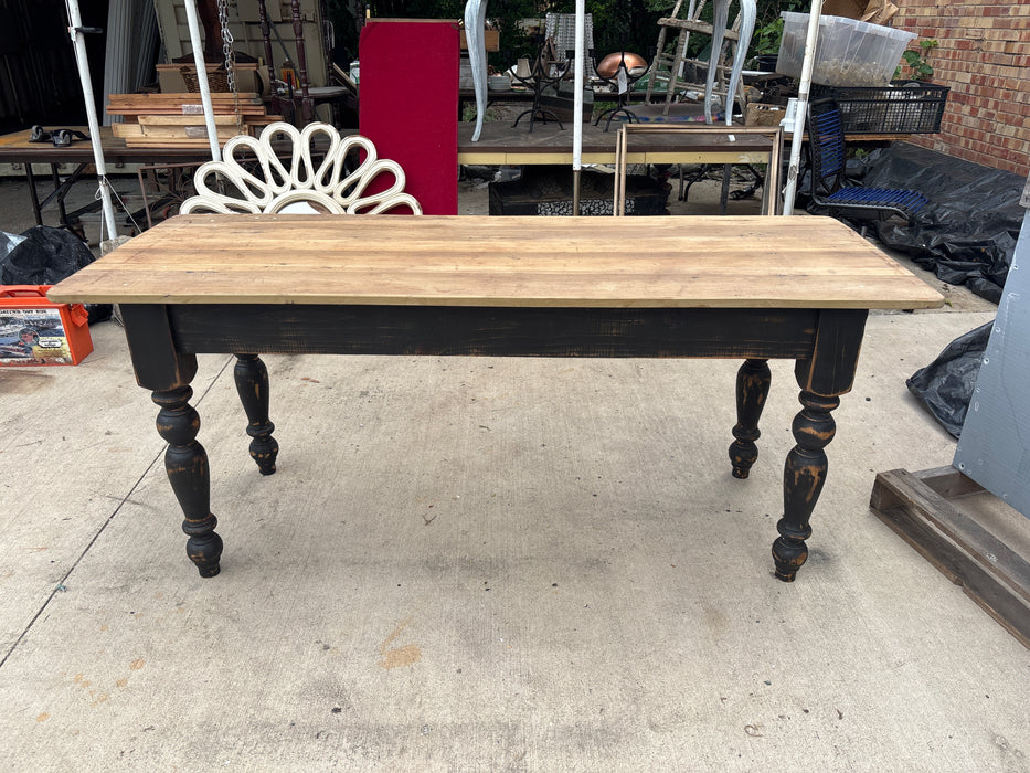 BLACK PAINTED FARM TABLE WITH TURNED LEG