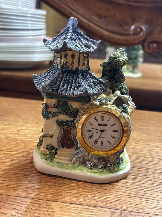 TINY BLUE AND WHITE PAGODA WITH CLOCK