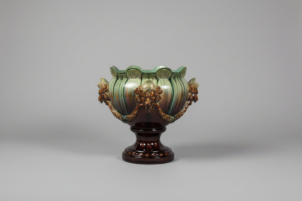 MAJOLICA LIONS AND FESTOONS JARDINERE