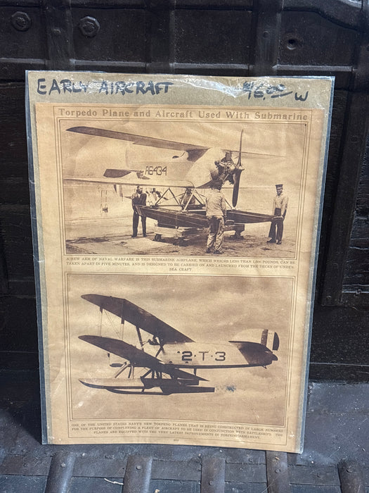 OLD NAVAL WARFARE PRINT OF TORPEDO AIRPLANES