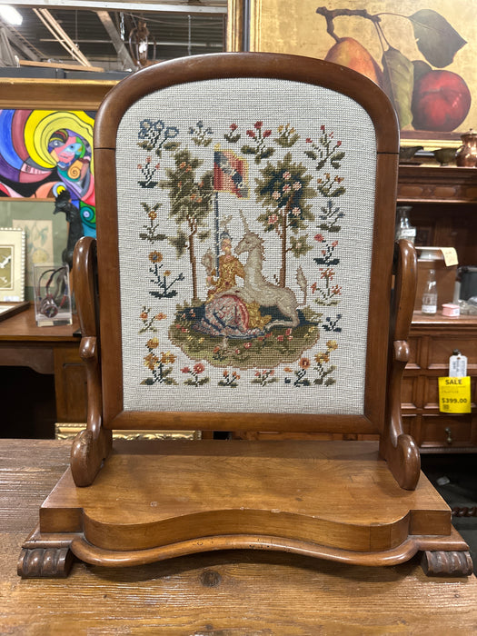 UNICORN NEEDLEPOINT IN TABLETOP FRAME