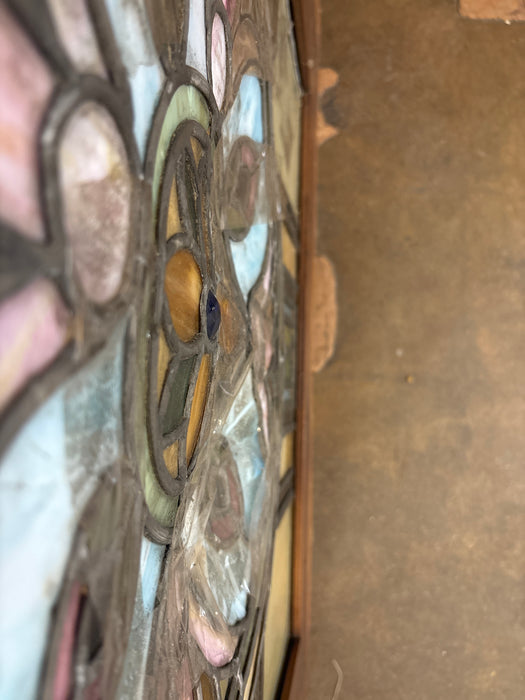 MEDIUM WOOD FRAMED STAINED GLASS WINDOW - AS FOUND