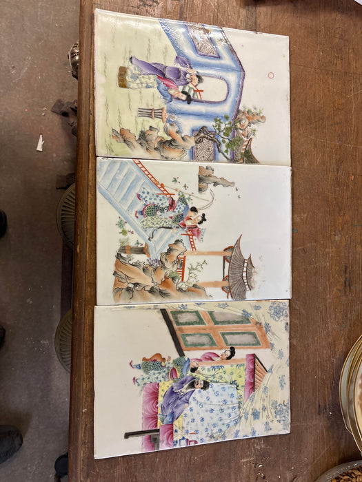 SET OF 3 CHINESE PAINTED TILE