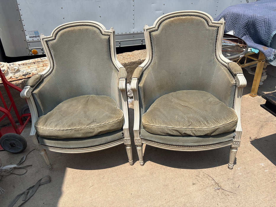 PAIR OF LOUIS XVI WHITE PAINTED ARMCHAIRS