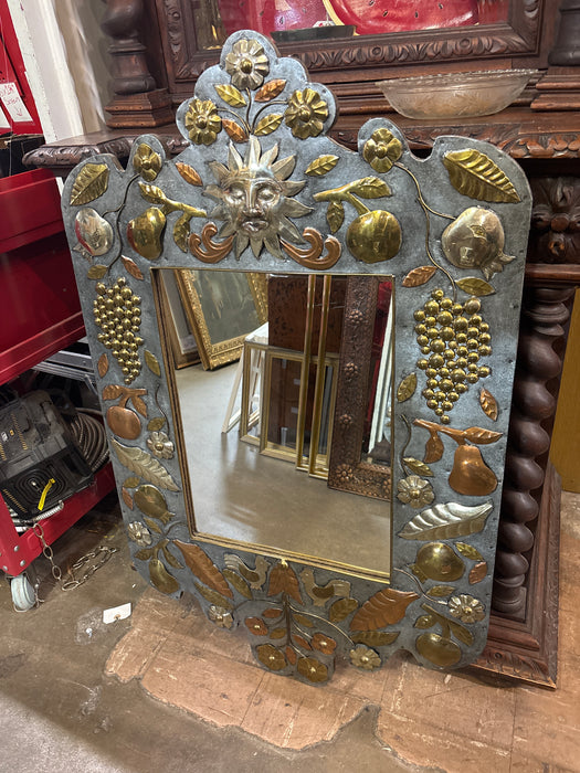 COPPER, SILVER AND BRASS WITH FLORAL AND BIRD EMBELLISHMENTS