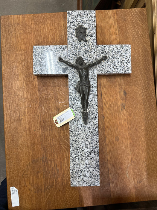 GRANITE CROSS WITH METAL CRUCIFIX