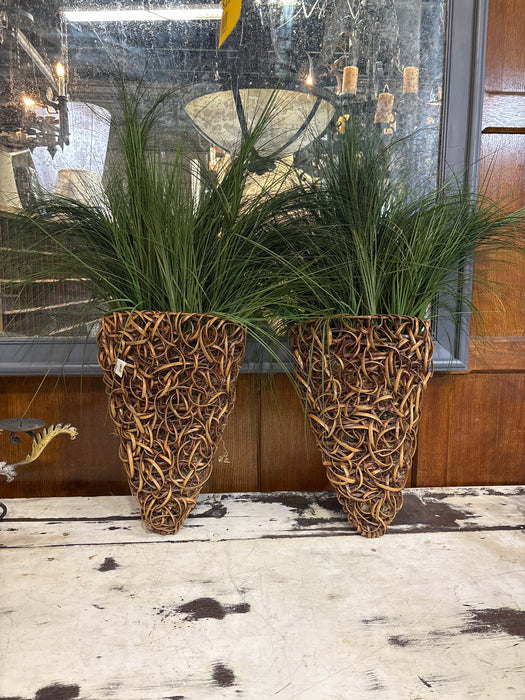 PAIR OF LARGE WALL HANGING PLANTERS WITH FAUX PLANT