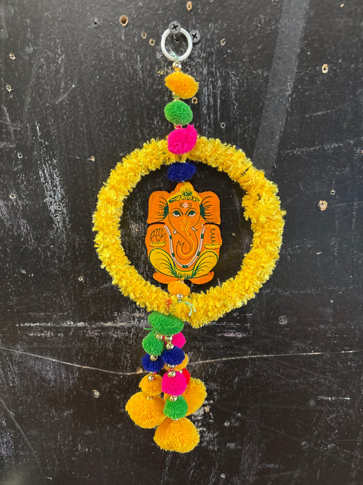 HANGING HAND PAINTED WOOD GANESH