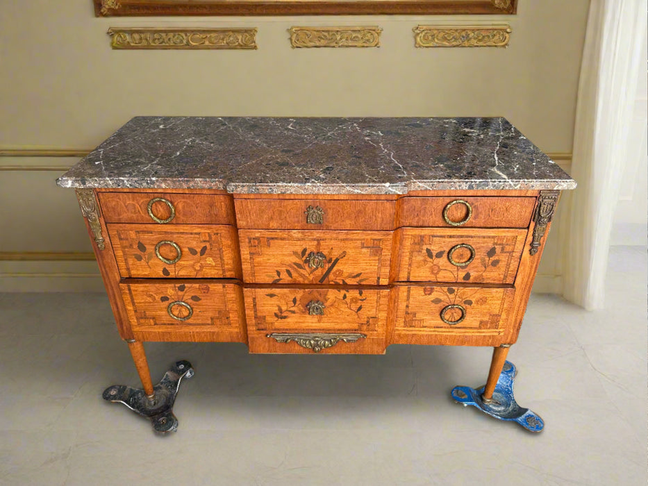 LOUIS XVI MARBLE TOP INLAID CHEST