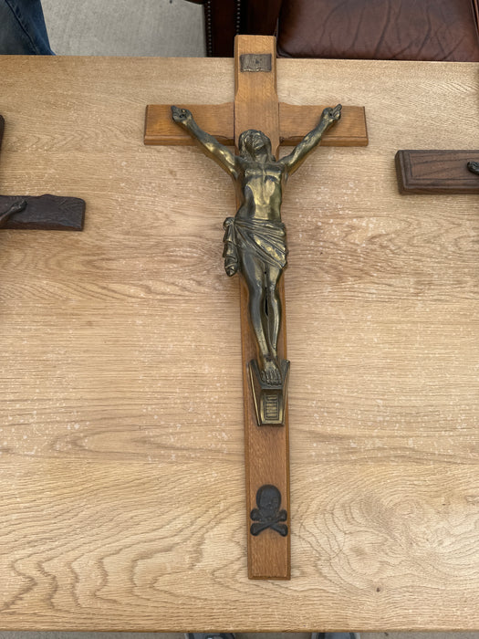 LARGE  ROSEWOOD AND SPELTER CRUCIFIX