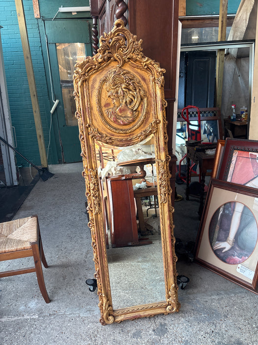LOUIS XV  CAMEO CROWNED GILT BEVELED MIRROR