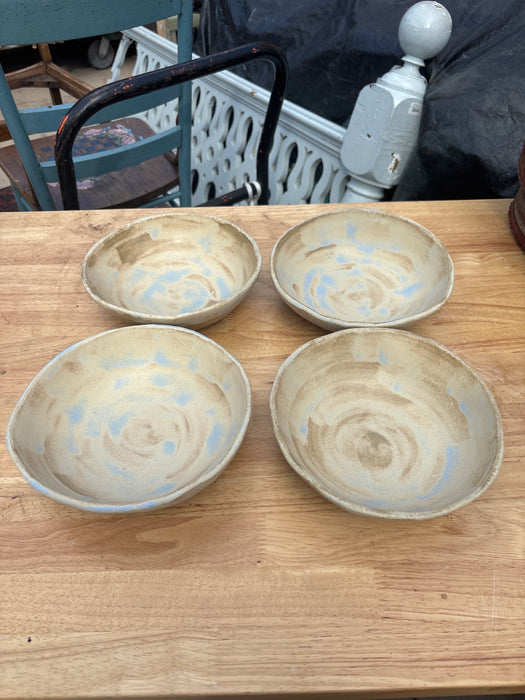SET OF 4 LIGHT BLUE AND CREAM PEOPLES POTTERY PROJECT BOWLS