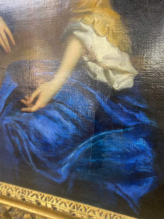 LOVELY LADY IN BLUE OIL PAINTING