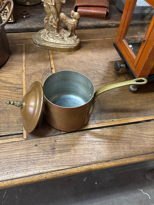 COPPER POT WITH LID AND BRASS HANDLE