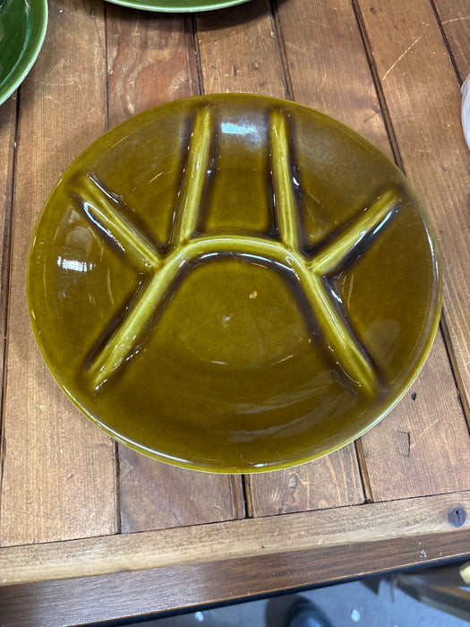 SET OF 6 GREEN, GOLD AND OLIVE DIVIDED BELGIAN PLATES