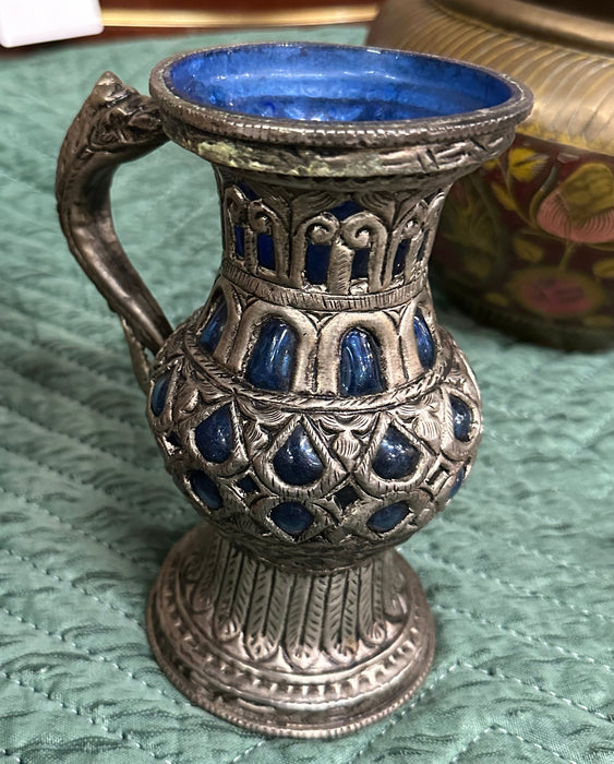 COBALT GLASS LINED METAL MUG