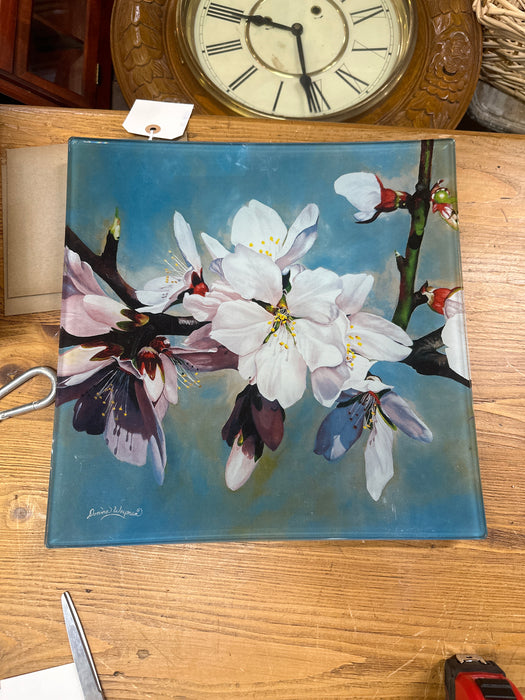 LARGE SQUARE SHAPED GLASS PLATE-SIGNED