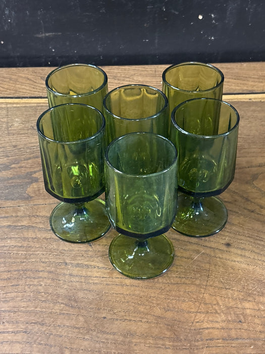 SET OF 6 SMALL GREEN STEMMED GOBLETS