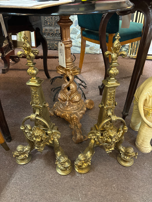 PAIR OF BRASS CHERUB ANDIRONS