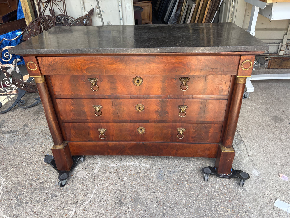 19TH CENTURY BLACK MARBLE TOP MAHOGANY EMPIRE CHEST