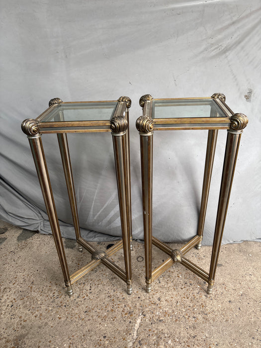PAIR OF LABARGE STEEL AND BRASS PLANT STANDS IN FRENCH NEO CLASSICAL STYLE