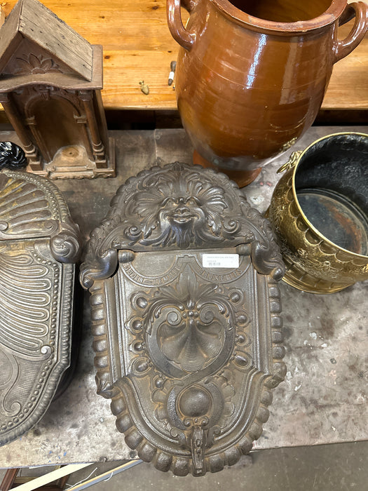 ORNATE IRON COAL HOD WITH WIND FACE
