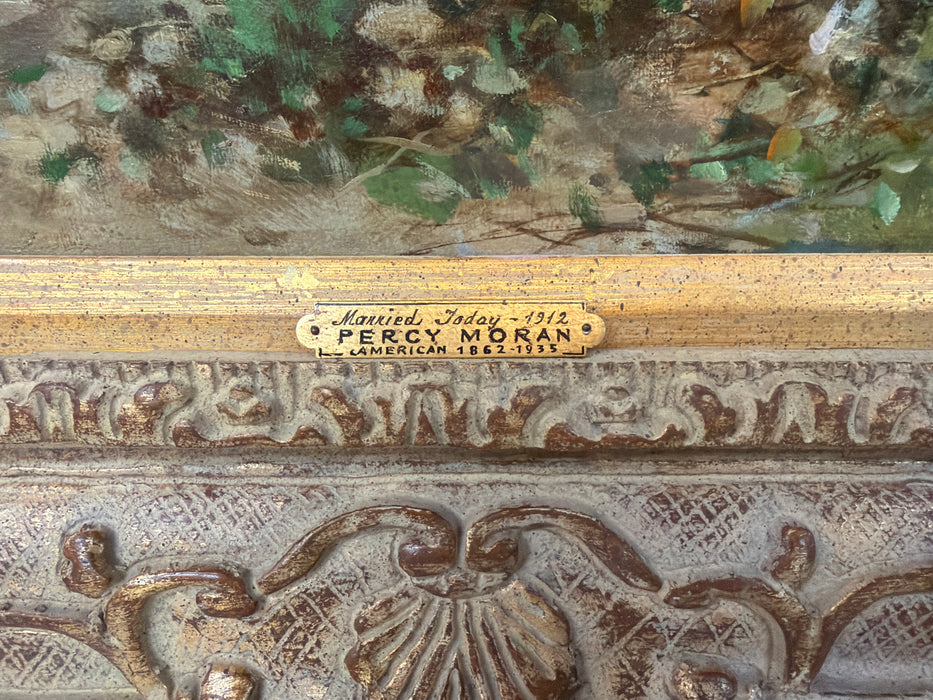 FRAMED OIL PAINTING TITLED 'MARRIED TODAY"  BY PERCY MORAN 1912 (1863-1935)