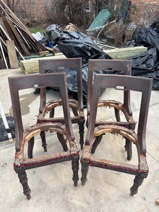 SET OF 4 ENGLISH EDUARDIAN CURVED BACK CHAIRS - NO SEATS