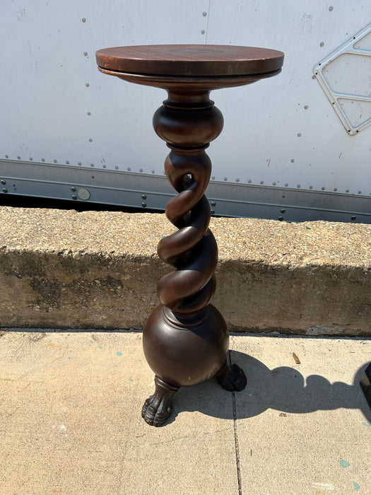 MAHOGANY WOODEN PEDESTAL WITH BARLEY TWIST COLUMN