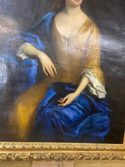 LOVELY LADY IN BLUE OIL PAINTING