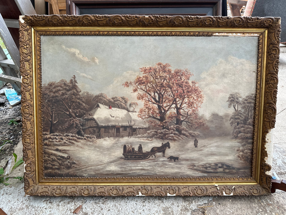 OIL ON CANVAS LARGE WINTER PAINTING