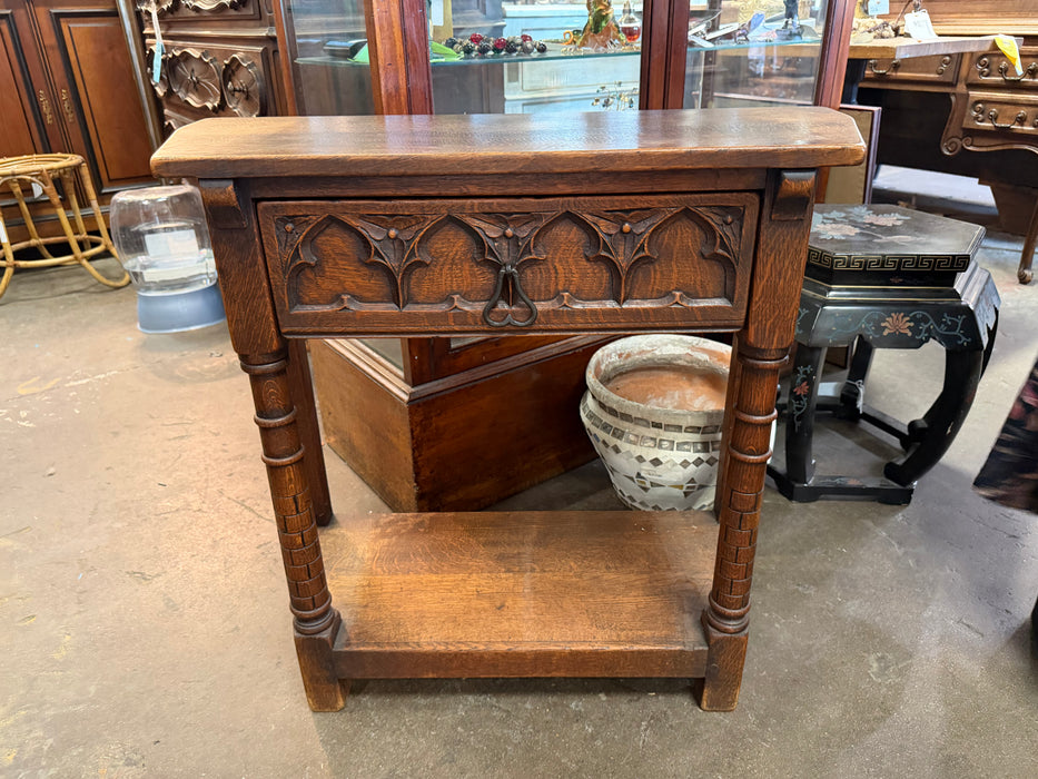 SMALL GOTHIC OAK CONSOLE WITH DRAWER