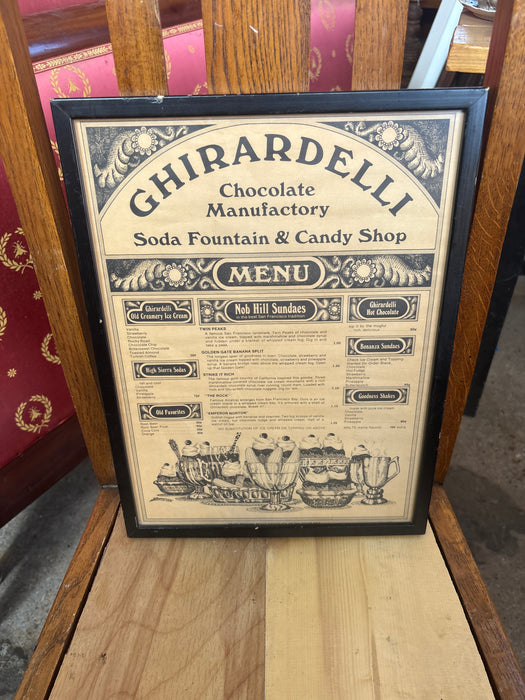 SMALL BLACK FRAMED GHIRARDELLI CHOCOLATE SHOP MENU