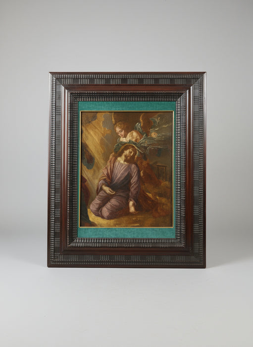 LARGE FRAMED 17TH CENTURY SPANISH SCHOOL OIL PAINTING OF THE AGONY OF CHRIST