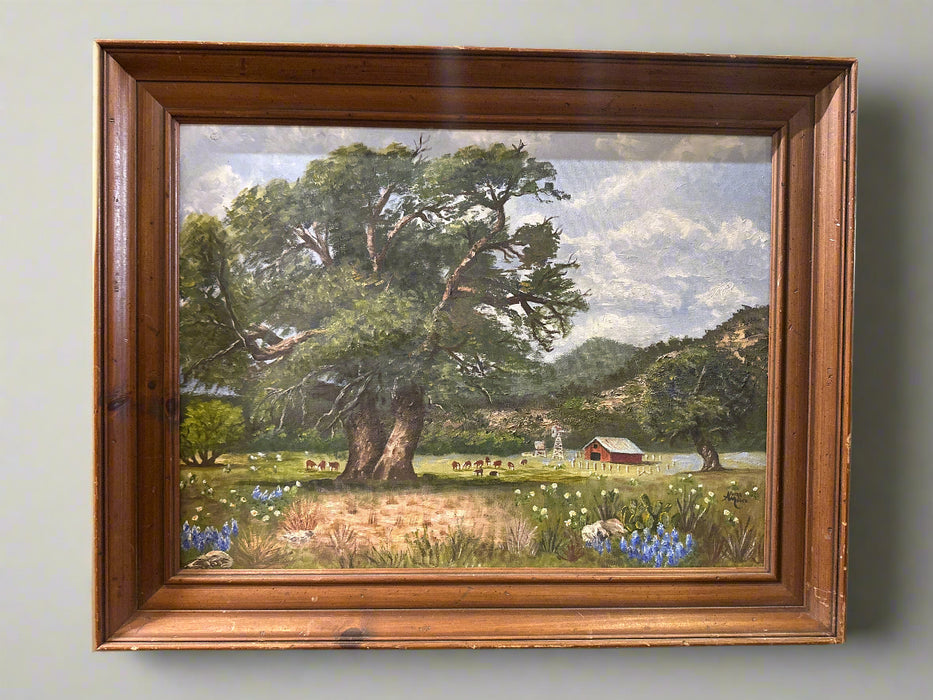 FRAMED BLUE BONNET OIL PAINTING SIGNED NETHA MOORE