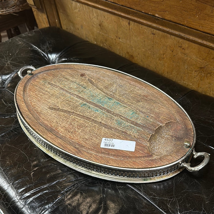 SILVERPLATE AND WOOD MEAT TRAY