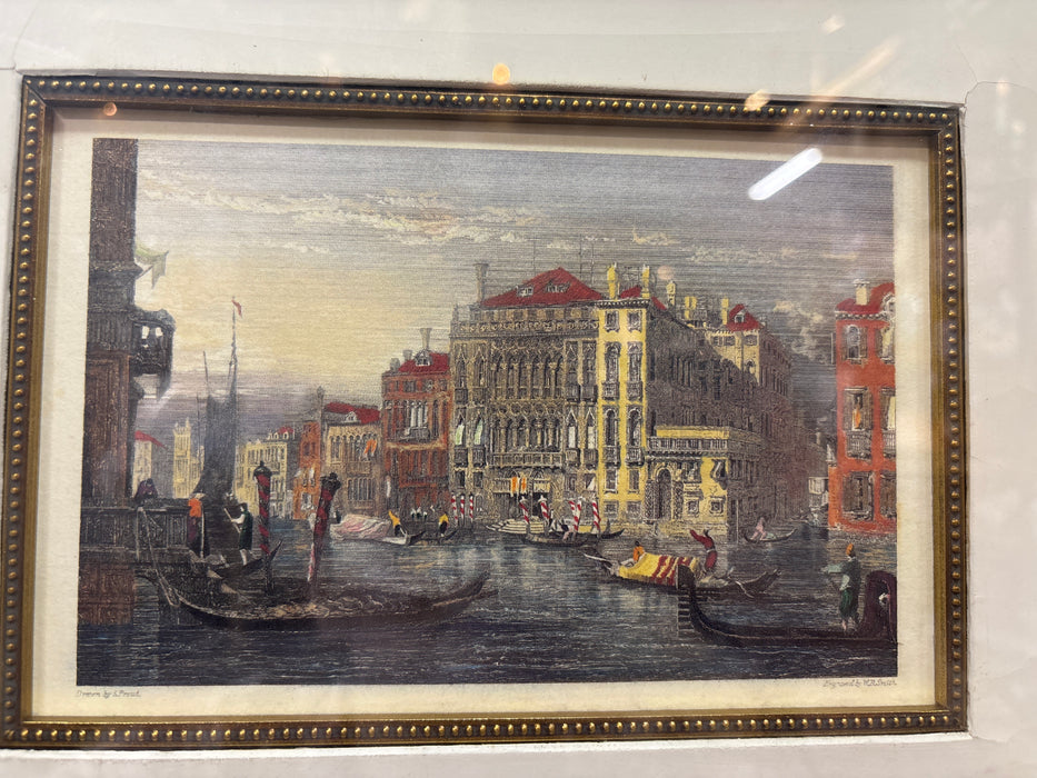 SMALL PRINT OF VENICE CANAL AND GONDOLAS IN MEDIUM FRAME